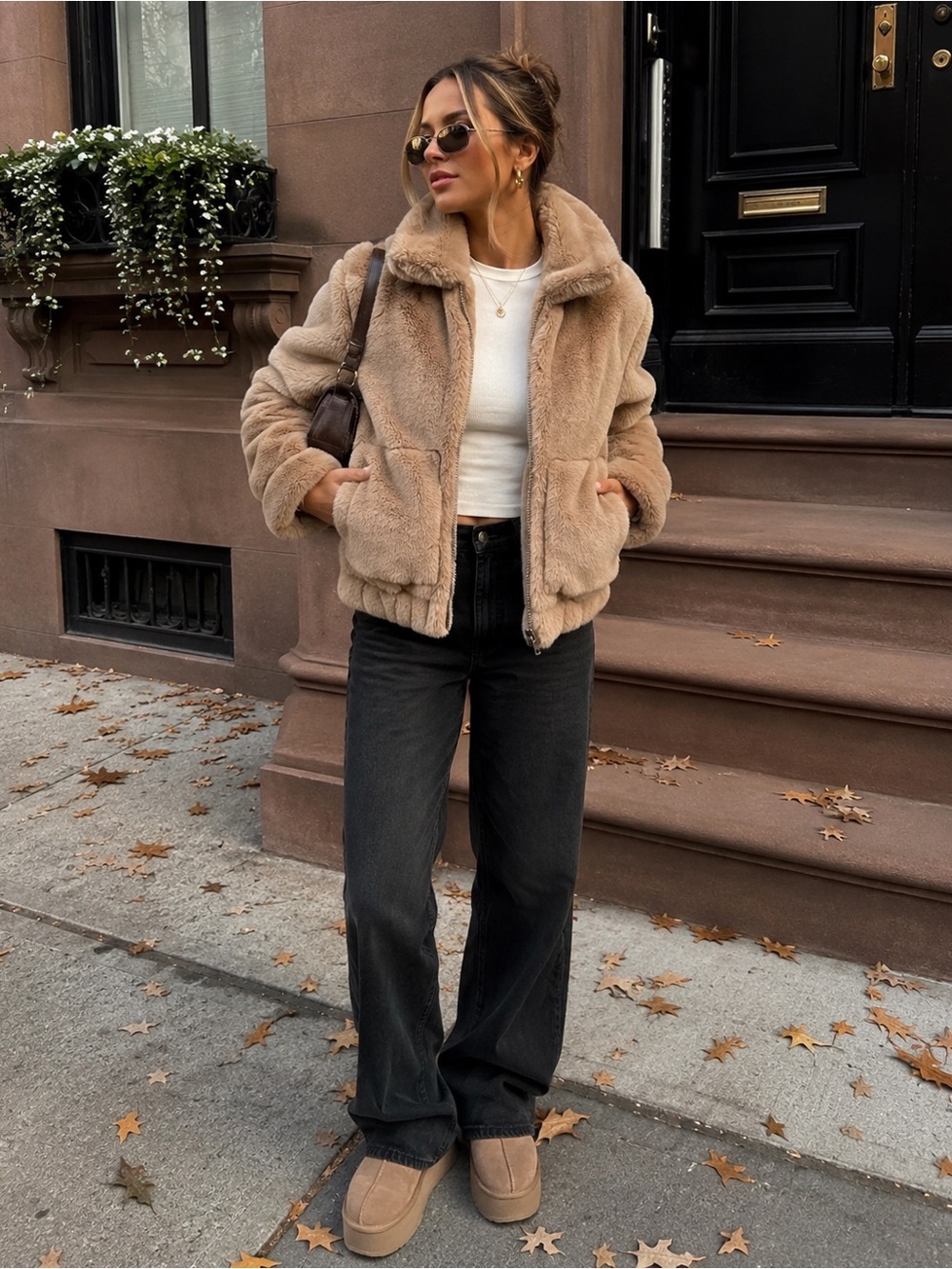 4SI3NNA Plush Faux Fur Jacket - Beige